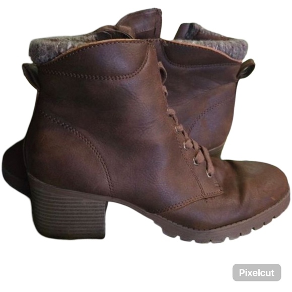 Time and Tru Lace Up Ankle Boots Brown Size 10 Combat Style Low Heel Womens - Picture 3 of 7